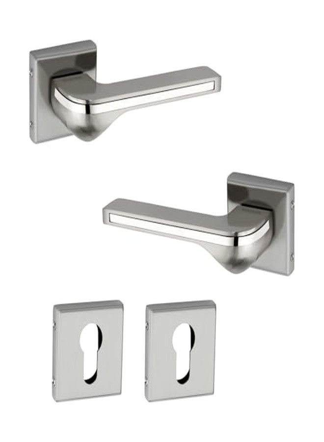 SHRIDA Modern Zinc & Stainless-Steel Door Handle Set - Premium Lever Design on Rose Plate | Satin Silver Finish | Includes Keyhole Covers, Screws & Allen Key | Model 358 - Image 2